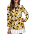 thumbnail image 1 of Chririnla Sunflower Skull Halloween Funny Print Women's Long Sleeve Shirt Moisture Wicking Quick Dry Golf Tennis Sports Shirts Tops Slim Fit Straight Blouses for Holiday,L, 1 of 7