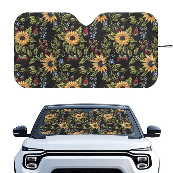 Chririnla Sunflower Strawberry Print Car Windshield Sun Shade for Car Front Window Sun Visor Protector Keep Car Interior Cool Universal Fits Cars SUVs Trucks