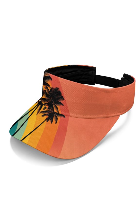 Sunset Palm Tree Print Sports Sun Visor Cap for Women, Polyester Fabric Adjustable Breathable Sports Sun Visor Hat for Running Jogging Golf