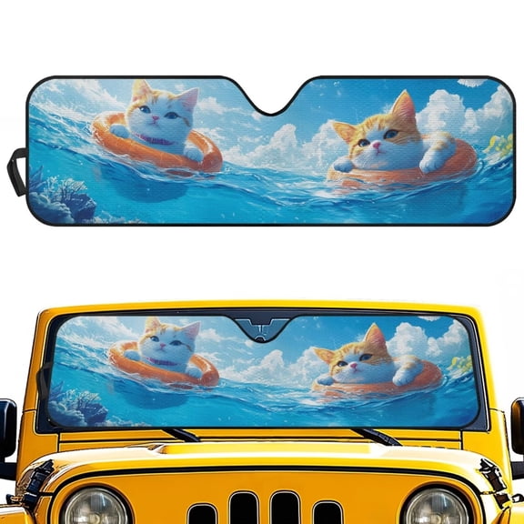 Chririnla Swimming Kitten Windshield Sun Shade for Wrangler TJ JK JKU 1997-2018, Front Window Sunshade, Keep Your Car Cool Car Front Window Screen Sun Protector for Women Men,1pc