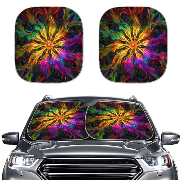 Chririnla Swirl Flower Print Car Sunshade Windshield Cover 2 Pieces Pop Up Auto Sun Shade Portable Vehicle Interior Sun Protection Keep Vehicle Cold Ideal for Travel Outdoor Parking