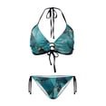thumbnail image 1 of Chririnla Teal Gold Marble Halter Triangle Bikini Set - Sexy Tie Side Two Piece Swimsuit for Beach Vacation & Pool Party | Figure Hugging, Quick Dry, 1 of 9