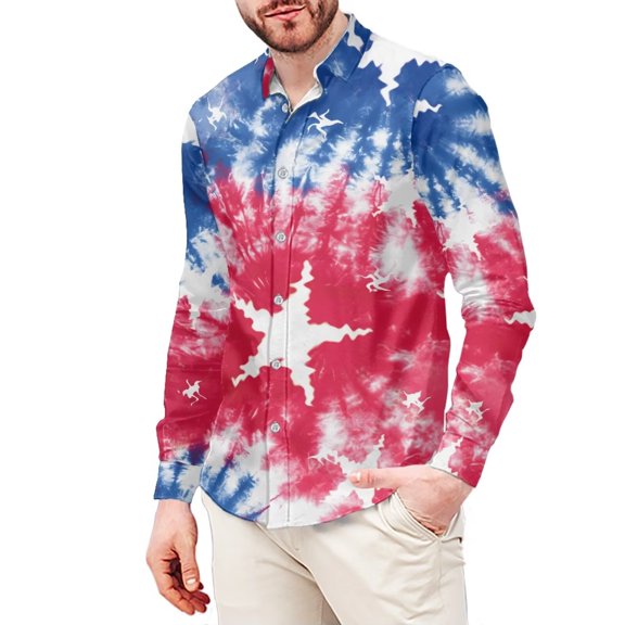 Chririnla Tie - Dye American Flag Men's Athletic Shirt Soft Fabric Shirts with Long Sleeve Business Clothes Button Down Formal Shirt M-3XL