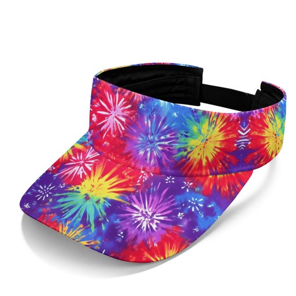Chririnla Tie-Dye Firework Pattern Sun Visor Hat, Empty Top Sun Visor Cap Polyester Fabric Lightweight Adjustable Strap Sports Sun Visor Hat for Golf Cycling Walking