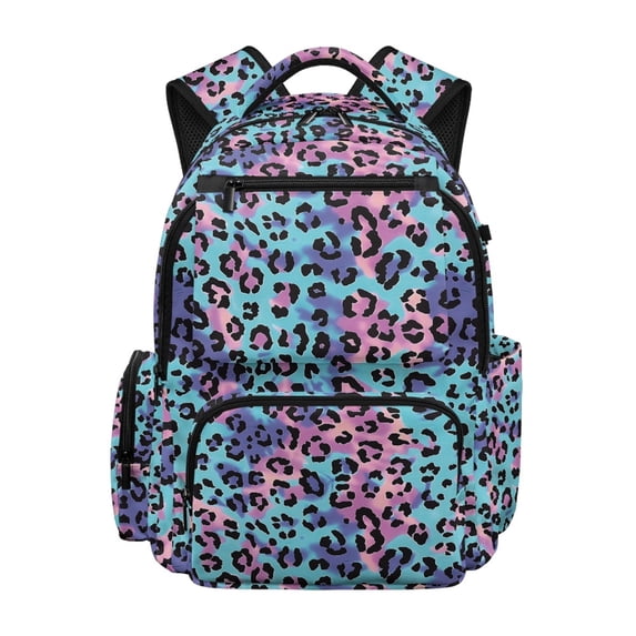 Chririnla Tie Dye Leopard Print Multi-pocket Bookbag with multi-tasche Large Capacity Kids Backpack, Lightweight 17 Inch School Bag for Daily Use Travel Elementary School
