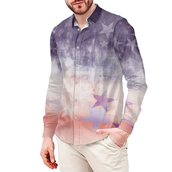 Chririnla Tie-Dye Stars Men's Dress Shirt Slim Fit Regular Urban Stylish Clothes Tops Button Down Shirts with Long-Sleeves Soft Casual Work Wear M-3XL