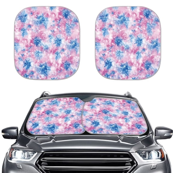 Chririnla Tie-Dye Sun Shade for Windshield 2Pcs UV Reflector Auto Sun Screen Shield Portable Automotive Interior Accessories Fit for Outdoor Activities & Summer Tours