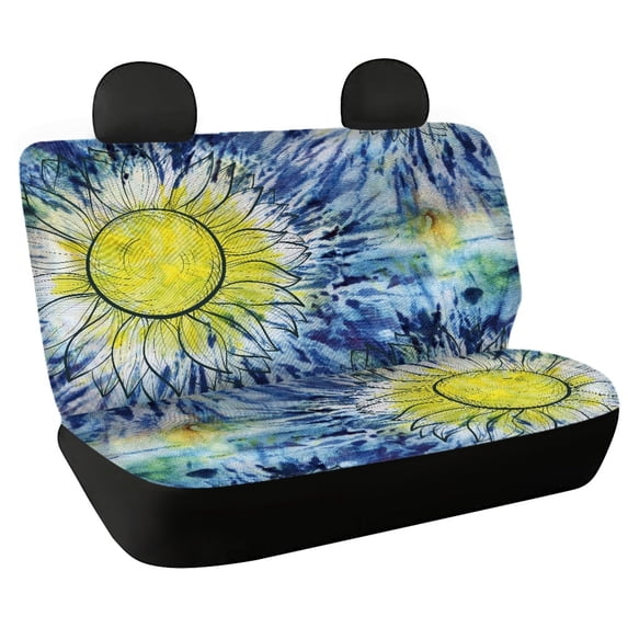 Chririnla Tie Dye Sunflower Theme Car Seat Covers with SUV Vehicles, Washable Non-Slip Rear Bench Seat Cover(2 Piece)
