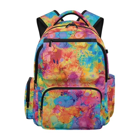 Chririnla Tie Dye multi-tasche Book Bag for School Hiking, Large Capacity Multi-Pocket Polyester Bookbag