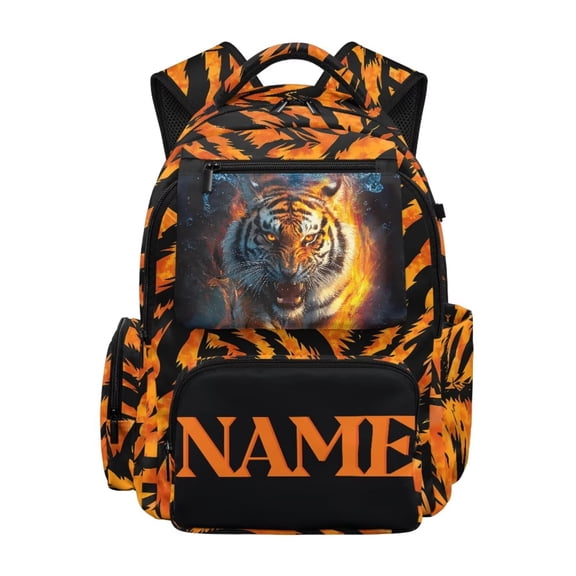 Chririnla Tiger, Custom Name Print Kids Backpacks for Girls Primary Middle School College Students Backpack 17 Inch Large Capacity School Bag with Front Zipper