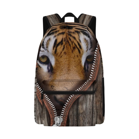 Chririnla Tiger Face Wood Backpack Set 17 Inch Lightweight School Bag Book Bag Outdoor Sports Rucksack Daypack