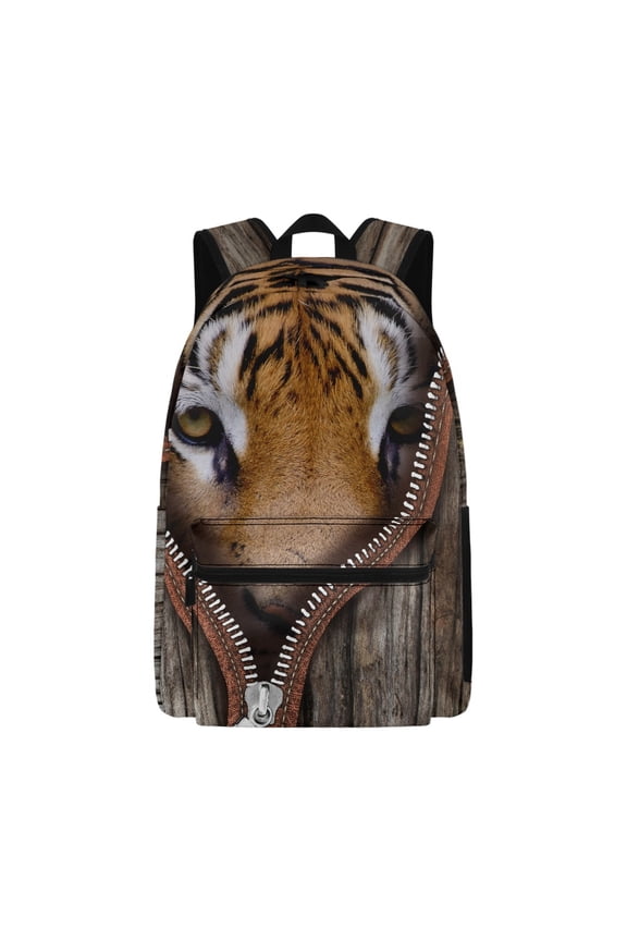 Tiger Face Wood Backpack Set 17 Inch Lightweight School Bag Book Bag Outdoor Sports Rucksack Daypack