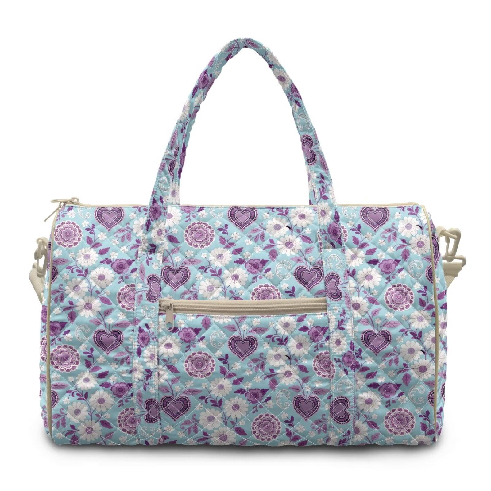 Chririnla Trendy Athletic Bag Versatile Weekender Overnight Luggage with Airline Approved Carry On Size & Shoulder Strap Dual, Blue & Purple Hearts Pattern