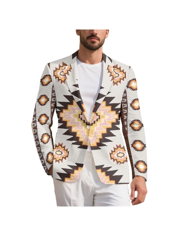 Tribal African Aztec Print Blazer for Men's Causal Sport Coat Regular Fit Lightweight One Button Business Suit Jackets with 2 Pockets
