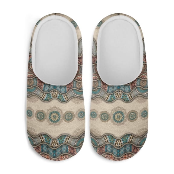 Chririnla Tribal Flowers House Slippers Anti-slip Non-slip Slip On Close Toe Comfortable Sole Memory Foam Fur Lined Washable Indoor Home