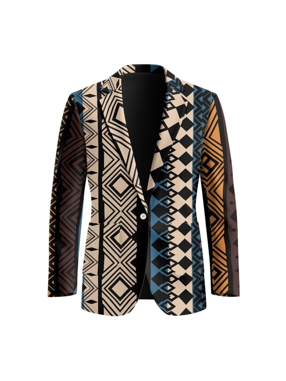 Tribal Style Men's Lightweight Sport Coat Casual African Aztec Print Blazer One Button Wedding Business Suit Jacket Regular Fit