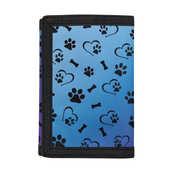 Chririnla Trifold Card Wallet Paw Print Heart Bone Pattern Foldable Small Wallet for Outdoor, Polyester Slim Children's Wallet