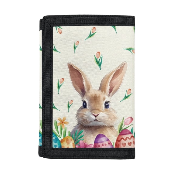 Chririnla Trifold Pouch Rabbit Easter Egg Pattern Foldable Kids Trifold Wallet for Outdoor, Polyester Secure Toddler Wallets