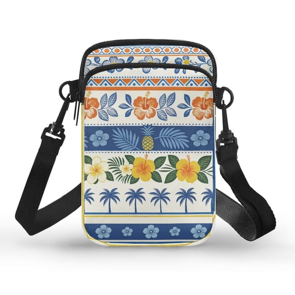 Chririnla Tropical Floral Pattern Cellphone Purse, Portable Crossbody Bag Polyester 2 Zippers Mini Money Bag Pouch for Running Yoga