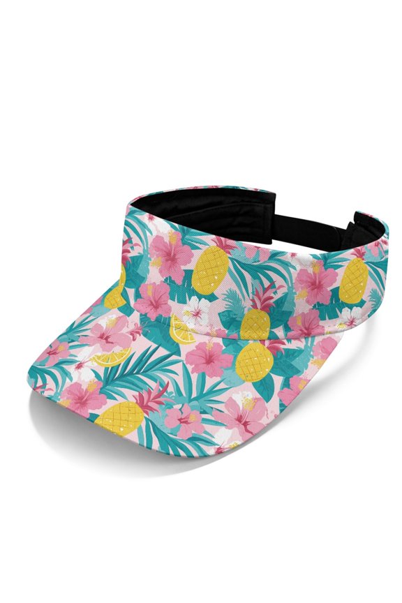 Tropical Floral & Pineapple Print UV Protection Visor Cap for Outdoor Tennis, Adjustable UV Protected Sun Visor
