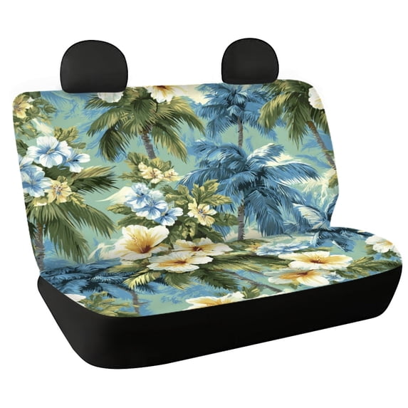 Chririnla Tropical Hibiscus Palm Pattern Protects Against Dirt Rear Bench Seat Covers for Interior Car Interior, Elastic Rear Seat Covers Non-Slip Car Rear Seat Covers