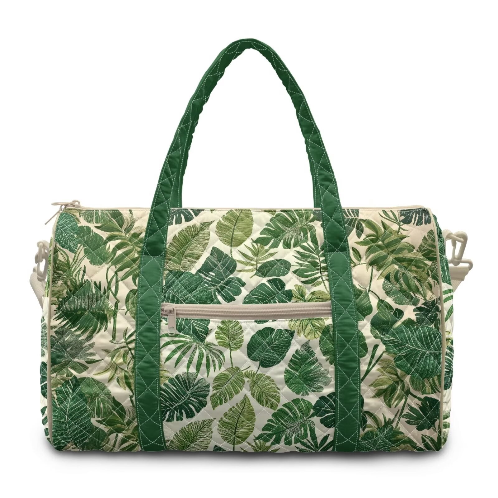 Chririnla Tropical Leaf Print Versatile Weekender Bag with Quilted Fabric & Luggage Handle Strap for Man Women Unisex Gym Bag Fits Under Seat