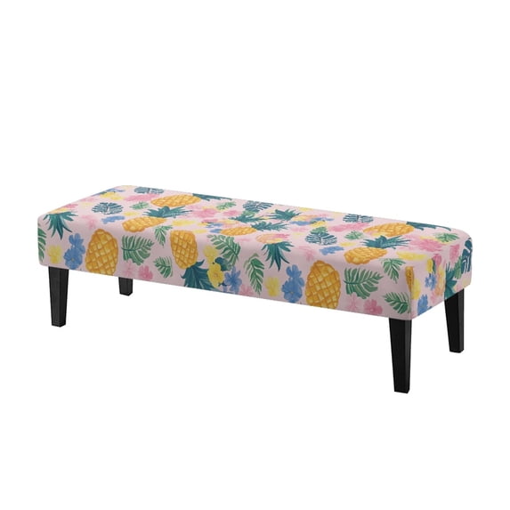 Chririnla Tropical Pineapple & Floral Print Anti Dust Bench Slipcover, High Stretch Polyester Spandex Dining Bench Covers for Bedroom Hotel