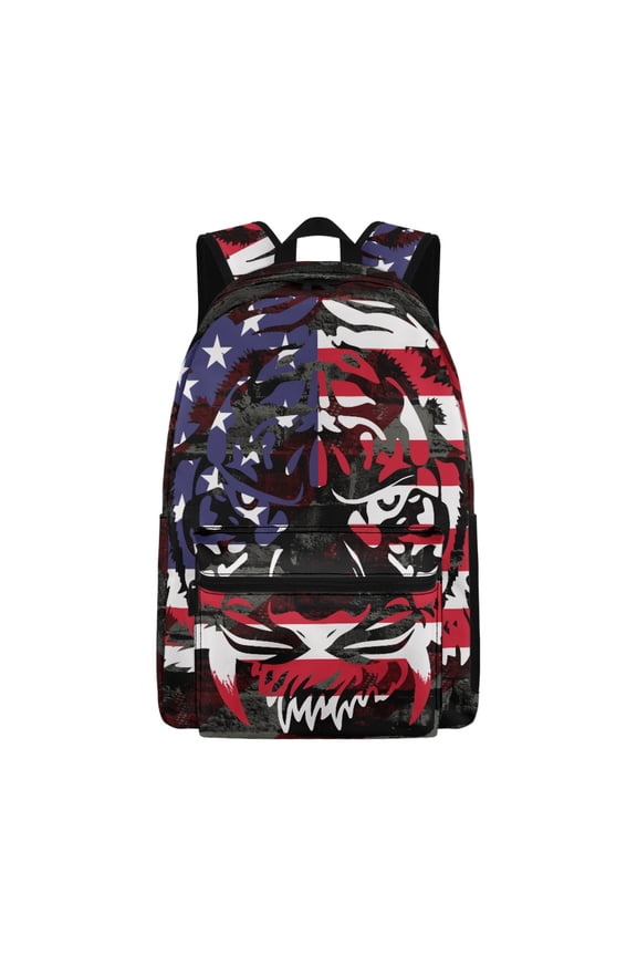 US Flag Tiger Head Print Children School Laptop Backpacks Smooth Zipper Shoulder Laptop Bagpacks