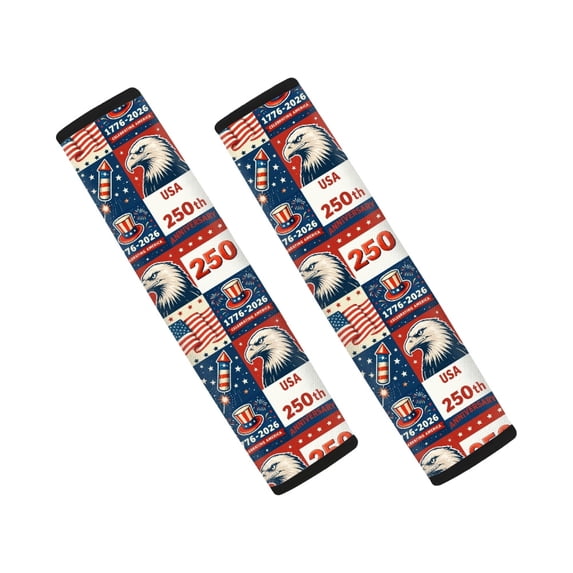 Chririnla USA 250th Anniversary Flag Pattern Seat Belt Pad 2 Pack, Car Seat Belt Pads Polyester SBR Composite Soft Long Lasting Durability for Sedan SUV Van