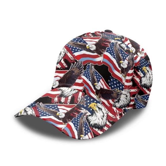 Chririnla USA Eagle Print Baseball Cap Performance Snapback Hat, Lightweight Baseball Cap for Men & Women's Running & Workout