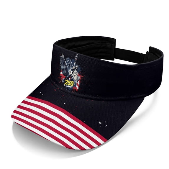 Chririnla UV Protection Polyester Fabric Athletic Sun Visor for Hiking Golf, Open Top Breathable Adjustable Back Strap Visor Hat, American Eagle Print