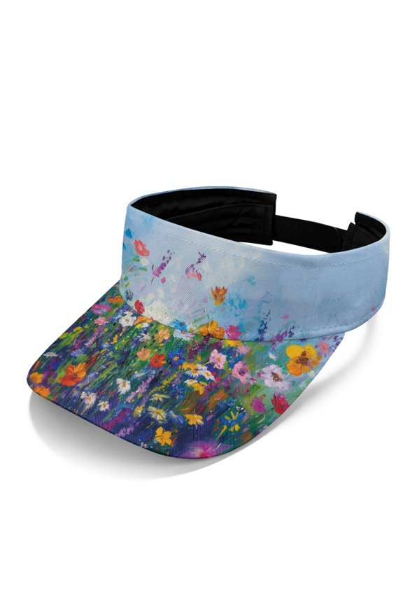 UV Protection Polyester Fabric Open Top Visors for Beach Sports, Lightweight Adjustable Strap Breathable Sports Sun Visor Hat, Flower Field Style