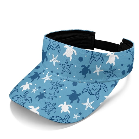 Chririnla UV Protection Sports Visor for Beach Running, Polyester Fabric Adjustable Sun Visor Hat, Sea Turtle and Starfish Design
