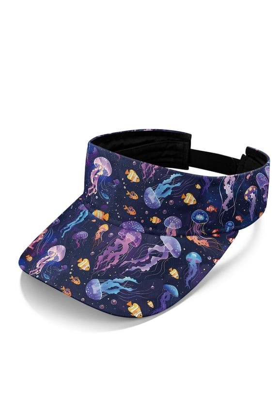 UV Protection Visor Hat for Hiking Outdoor Adventures, Polyester Fabric Adjustable Strap Sun Visor Hat, Jellyfish Pattern