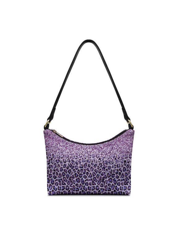 Underarm Sling Bag for Travel, Zipper Closure Underarm Bag PU Leather Shoulder Handbag for Women, Purple Leopard Print