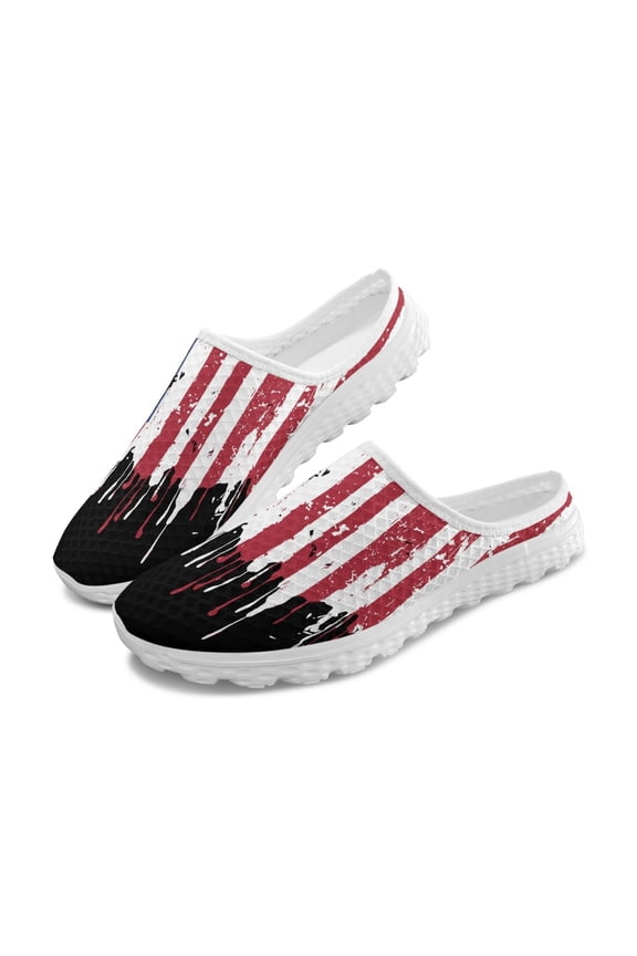 Unisex Breathable Mesh Slip On Clogs - American Flag Drip Design - Lightweight Comfortable Summer Walking Shoes