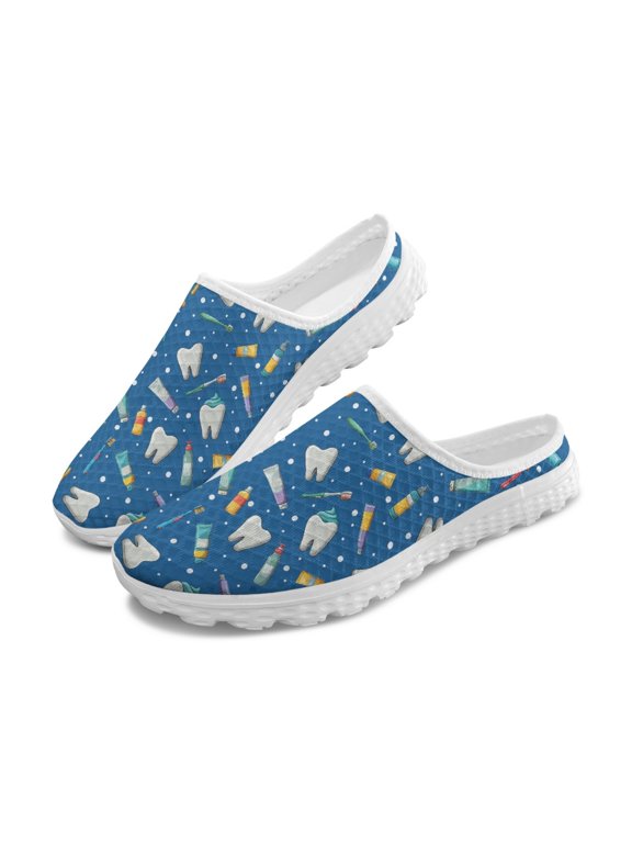 Unisex Breathable Mesh Slip On Clogs - Dental Care Print - Comfortable Summer Walking Shoes for Indoor Outdoor