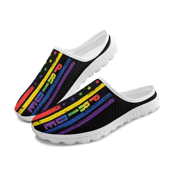 Chririnla Unisex Breathable Rainbow Pride Mesh Slip On Clogs - Lightweight Comfort Summer Walking Shoes for Outdoor Indoor