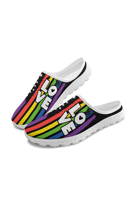 Unisex Rainbow Love Pride Mesh Slip On Mules - Breathable Lightweight Summer Casual Walking Shoes