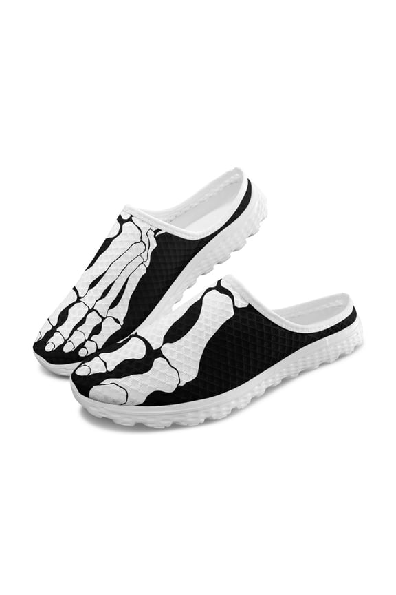 Unisex Skeleton Print Breathable Mesh Slip On Clogs | Lightweight Comfortable Summer Walking Shoes