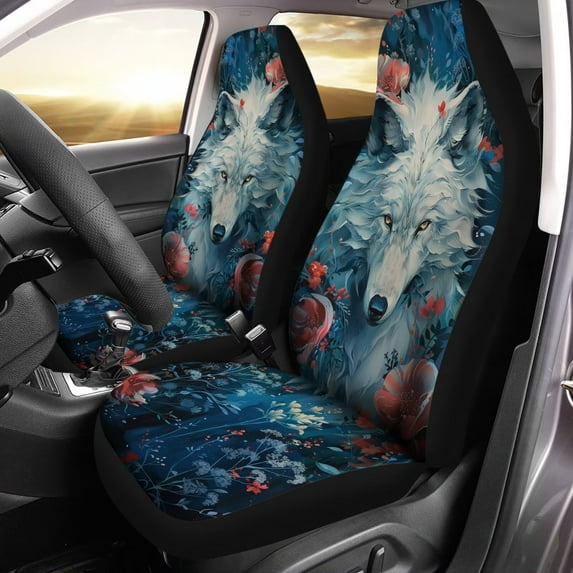 Chririnla Universal 2pcs Front Seat Cover, Direwolf Poppy Floral Print Durable Car Seat Protector, Vehicle Seat Protector for Auto Sedan SUV Truck Auto Accessories