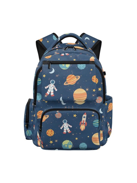 Universe Planet Star Moon Backpacks Kids School Bookbag Boys Front Pocket Travel Ruckpack Boy's 17 Inch Backpack Large Capacity