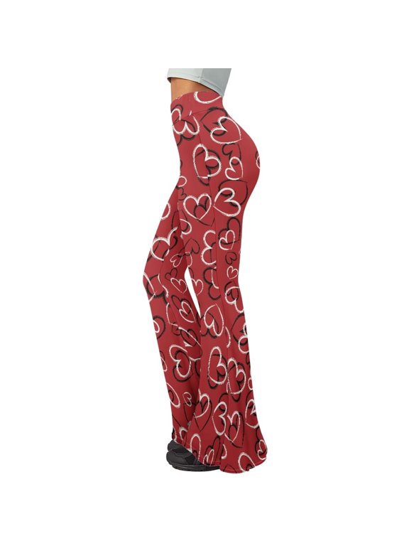 Valentine's Day Bootcut Leggings for Women Red Heart High Waist Work Pants Casual Comfy Tummy Control Stretch Yoga Pants Holiday Party Outfits
