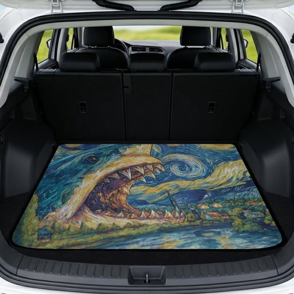 Chririnla Van Gogh Shark Car Trunk Mat,All Weather Trunk Liner Protection Washable Rear Cargo Mats Universal for SUV, Truck, Van