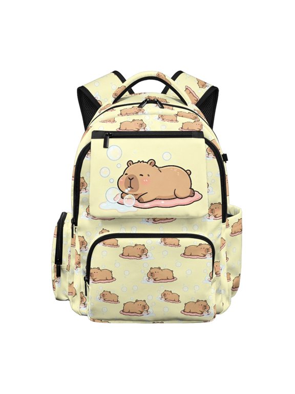 Ventilated Padded 17 Inch School Bag with Capybara Bubble Pattern, 600D Polyester Waterproof Bookbag for Preschool and Elementary School Daily Use