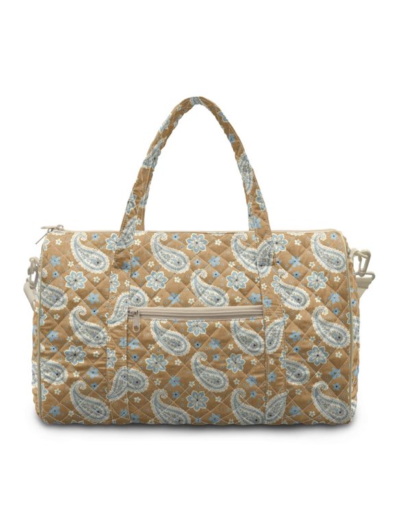 Versatile Weekender Bag for Unisex Multi-Functional Gym Bag with Quilted Fabric & Luggage Handle Strap Fits Under Seat, Brown Paisley Print