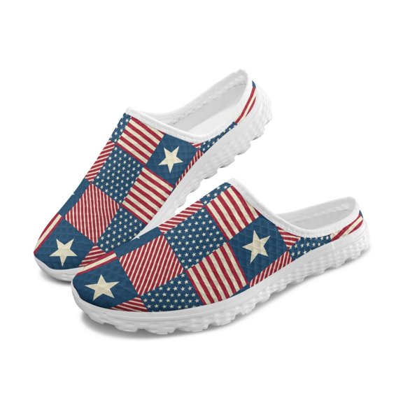Chririnla Vintage American Flag Patchwork Mesh Slip On Clogs - Breathable Lightweight Summer Casual Shoes for Unisex