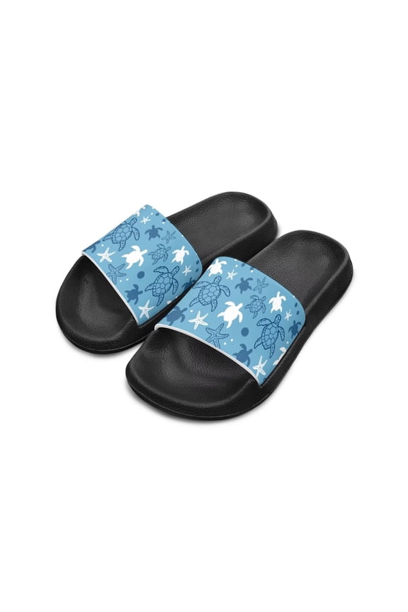 Vintage Blue Sea Turtle Print Kids Slippers Indoor Outdoor Summer Slide Sandals Stylish Grils Shower Shoes Lightweight Slides
