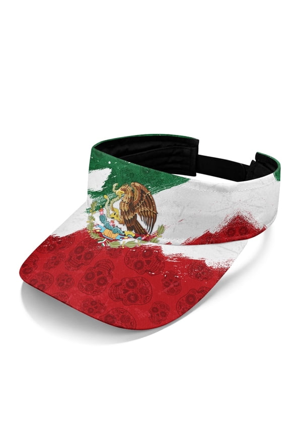 Vintage Distressed Mexican Flag Sun Visor Cap, UV Protection Visor Hat Polyester Fabric Adjustable Breathable Open Top Visors for Golf Hiking