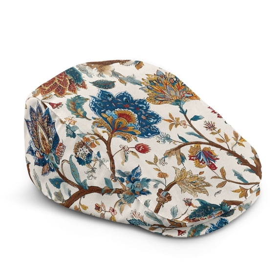 Chririnla Vintage Floral Print Mens Forward Beret Hat, Retro Polyester Flat Beret for All Season Travel and Walking